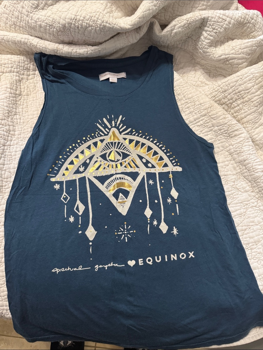 Spiritual Gangster Navy Muscle Tank with Gold & White Graphic